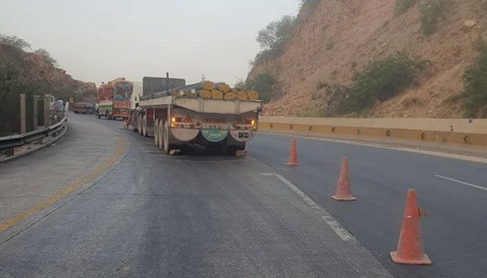 A representational image of a long vehicle on the M2 Motorway near Kallar Kahar Salt Range on June 3, 2024. — Facebook/National Highways & Motorway Police-NHMP