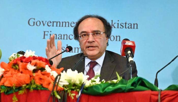 Finance Minister Senator Muhammad Aurangzeb addresses at an event on June 11, 2024. — APP