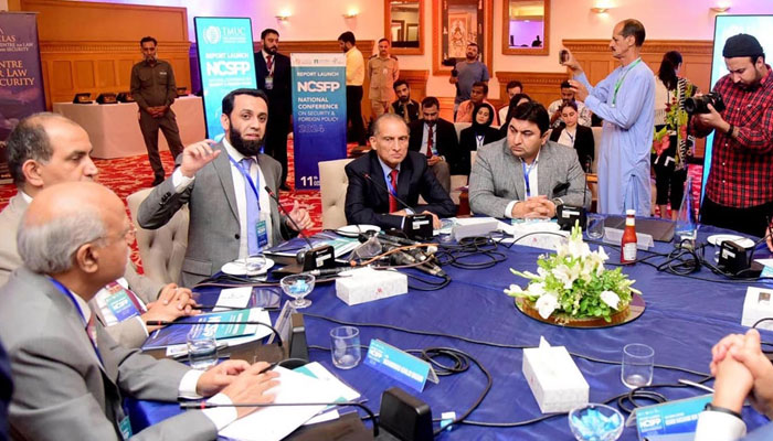 Federal Minister for Information and Broadcasting Attaullah Tarar speaks on the occasion of launching ceremony of the report on National Security and Foreign Policy on June 11, 2024. — APP