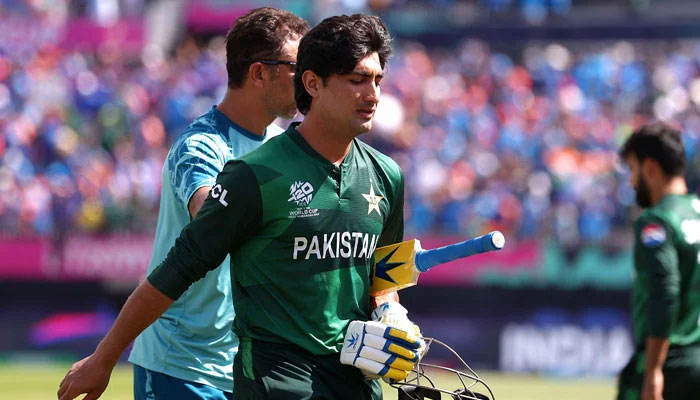 Pakistans Naseem Shah shows dejection after losing the T20 World Cup 2024 match against India at Nassau County International Cricket Stadium on June 09, 2024 in New York. — AFP