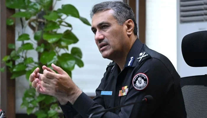 Sindh Inspector General of Police Ghulam Nabi Memon speaks during a meeting at his office in Karachi on April 22, 2024. —Facebook/ Sindh Police