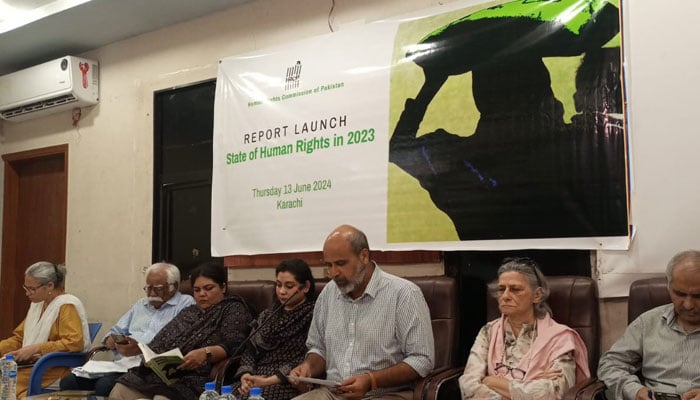 Report launching ceremony on the state of human rights in 2023 by the Human Rights Commission of Pakistan on June 13, 2024. — Facebook/Human Rights Commission of Pakistan