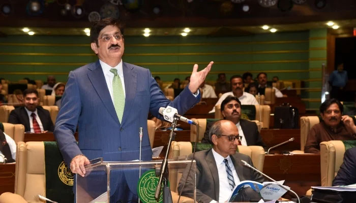 Sindh Chief Minister Syed Murad Ali Shah delivers budget speech in the Sindh Assembly on June 14, 2024. — PID