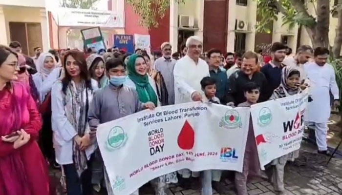 An awareness walk was organised in the Institute of Blood Transfusion which was led by Provincial Health Minister Khawaja Salman Rafique on June 14, 2024. — Facebook/SalmanRafiquePK