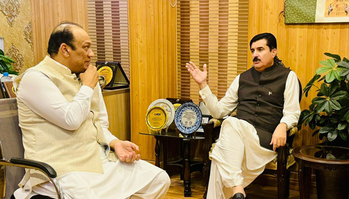 KP Governor Faisal Karim Kundi meets HSA Vice Chancellor Shahzad Ali in Islamabad on June 14, 2024. — Supplied