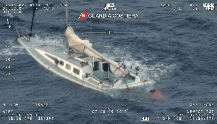 This handout photo from the Italian Coast Guard shows a sailboat off the coast of Calabria, Italy. — AFP/File