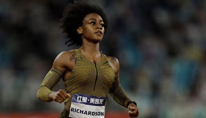 Shacarri Richardson of the U.S. reacts after finishing second in the womens 200m final on June 19, 2024. — Reuters