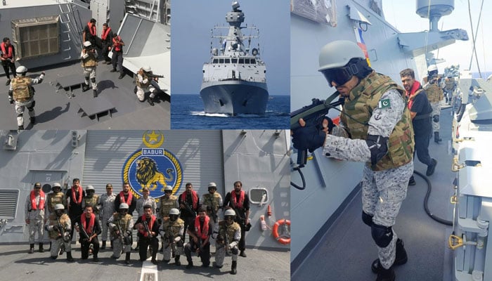 This collage of images shows, Pakistan Navy Ship Babur conducted passage exercise with the ship of Royal Saudi Naval Forces on June 19, 2024. — Facebook/Director General Public Relations - Navy