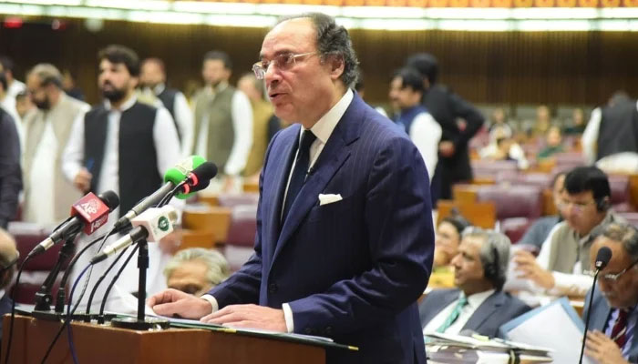 Minister for Finance and Revenue Senator Muhammad Aurangzeb presenting the Federal Budget 2024-2025 before the National Assembly in Islamabad on June 12, 2024. —PID