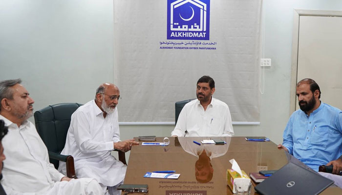 Al-Khidmat Foundation KP President Khalid Waqas chairs a meeting on June 21, 2024. — Facebook/Alkhidmatfoundationkp