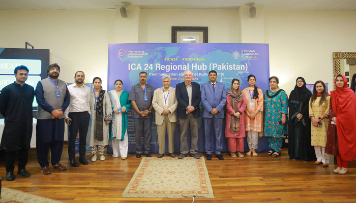 The group photo at the end of of the Regional Hub of the International Communication Association (ICA) Conference under the theme ‘Communication and Global Human Rights’ got underway at Forman Christian College on June 21, 2024. — Facebook/ICA Regional Hub 2024, Lahore, Pakistan, FCCU