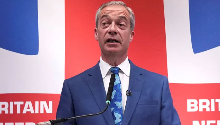 Nigel Farage, leader of Reform UK, speaks during a press conference in London, Britain, June 3, 2024. — Reuters