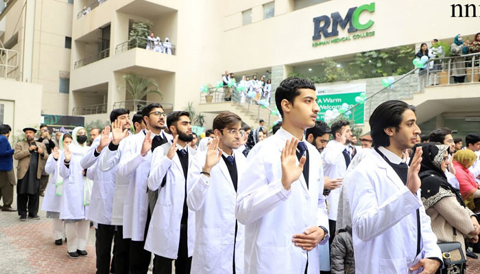 This representational image shows medical students taking oath on the occasion of the white coat ceremony on January 29, 2024.— NNI