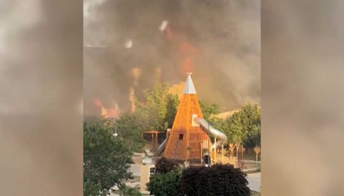 A view shows plumes of smoke rising, in Derbent, Russia in this still taken from a video on June 23, 2024. — Reuters