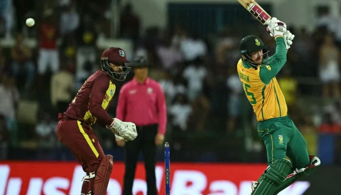 A South African player hits a shot during his teams match against the West Indies at the Sir Vivian Richards Stadium, North Sound, Antigua. — ICC