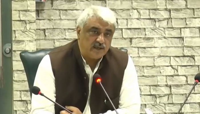 Punjab Health Minister Khawaja Salman Rafique speaks while chairing the third meeting of the working group of the health insurance programme held at Punjab Health Initiative Management Company on June 24, 2024. — Screengrab via Facebook/Khawaja Salman Rafique