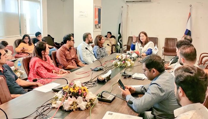 Chairperson National Commission on the Status of WomenNilofar Bakhtiar speaks during a meeting on June 24, 2024. — X/@ncswpk