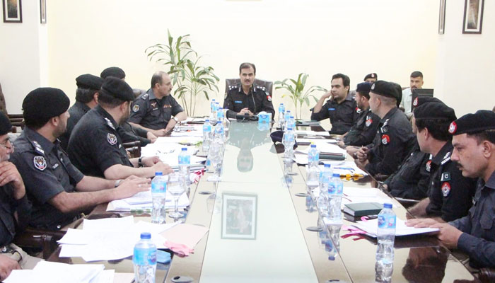 The new Capital City Police Officer (CCPO) Qasim Ali Khan chairs a meeting on June 25, 2024. —  Facebook/Capital City Police Peshawar