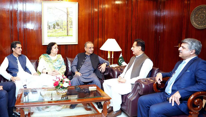 National Assembly Speaker, Sardar Ayaz Sadiq(R to L) in meeting with a Parliamentary delegation of IPP headed by Abdul Aleem Khan, Federal Minister for Privatization, Board of Investment and Communications in Islamabad on June 25, 2024. — PPI