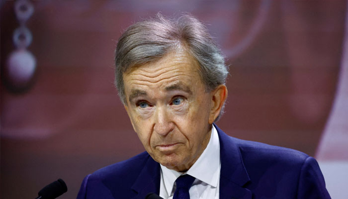 Bernard Arnault, Chairman and Chief Executive Officer of LVMH Moet Hennessy Louis Vuitton, speaks during the companys annual shareholders meeting in Paris, France, April 18, 2024. — Reuters