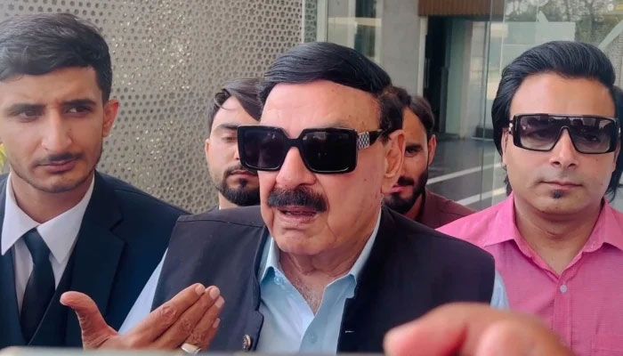 Awami Muslim League chief Sheikh Rashid talking to media in Islamabad on June 25, 2024.  —Screengrab/Facebook/ @Sheikh.Rashed.Official