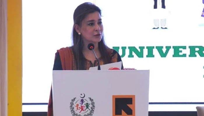 Ayesha Raza Farooq delivers her opening remarks on Universal Children’s Day on November 16, 2023, in Islamabad. — Facebook/National Commission on the Rights of Child - NCRC Pakistan