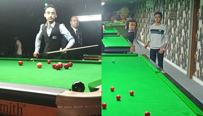 Pakistan’s top cueist Ahsan Ramzan (elft) and Mohammad Hasnain Akhtar (right) seen in this collage.—  Author /Facebook/Rocket Snooker Factory/file