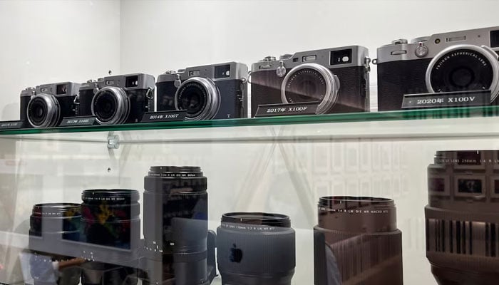 Cameras and lenses are displayed at Fujifilm Holdings headquarters, in Tokyo, Japan June 7, 2024. —Reuters