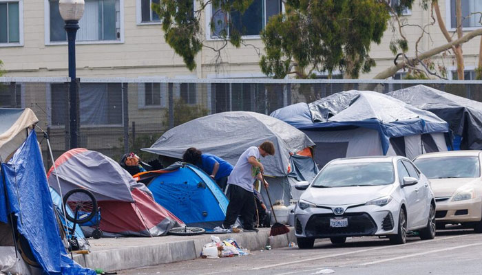 A representational image showing homeless peoples tents at a sidewalk in n San Diego, California, US on July 31, 2023. — Reuters