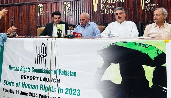 (Representational image) A press conference held at the Peshawar Press Club by Human Rights Commission of Pakistan (HRCP) on June 11, 2024. — X/@HRCP87