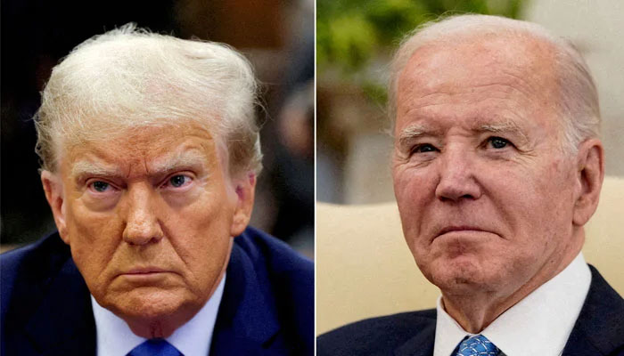 Combination picture showing former US President Donald Trump in New York City, US, November 6, 2023 and US President Joe Biden in the Oval Office at the White House in Washington, US, March 1, 2024. — Reuters
