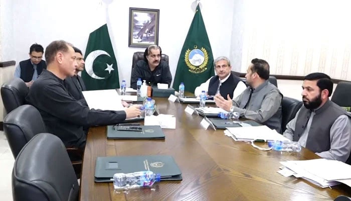 Chief Minister Ali Amin Gandapur presides over a meeting at Chief Minister’s House on April 6, 2024. — Facebook/Ali Amin Khan Gandapur