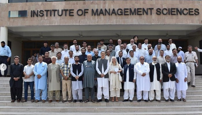 Participants pose for a group photo after a seminar organised by National Think-Tank and Good Governance Forum, in collaboration with the Institute of Management Sciences (IMSciences) on June 29, 2024. — Instagram/imsciencesofficial