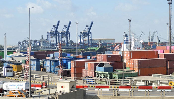 A general view of containers at Karachi sea port on January 11, 2023. — AFP