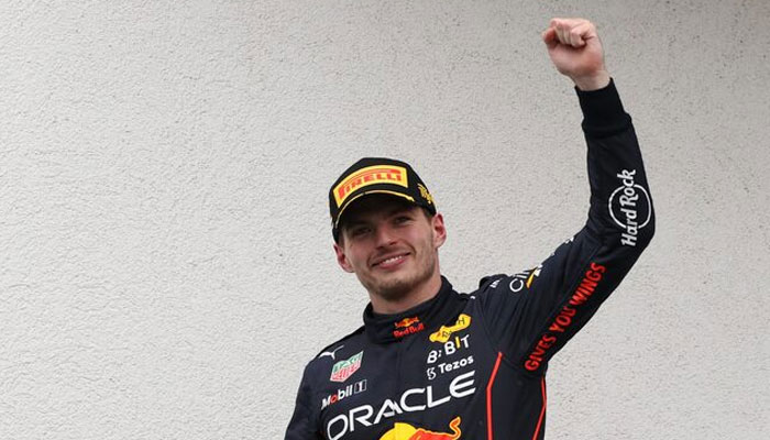 Formula One driver Max Verstappen celebrates on the podium after winning the Hungarian Grand Prix in Hungaroring, Budapest, Hungary on July 31, 2022 . — REUTERS