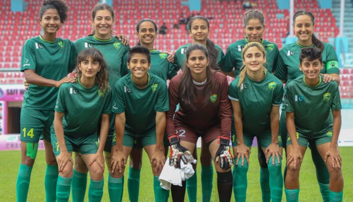 Pakistan women futsal team in a group photo. — APP File