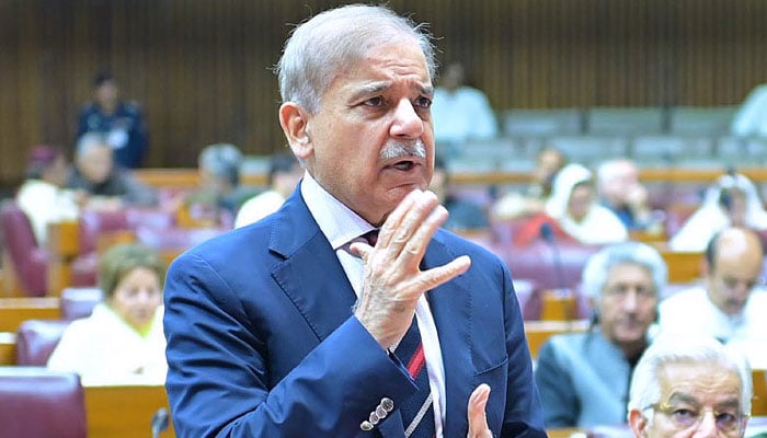 Prime Minister Muhammad Shehbaz Sharif addresses the budget session of the National Assembly on June 27, 2024. — APP