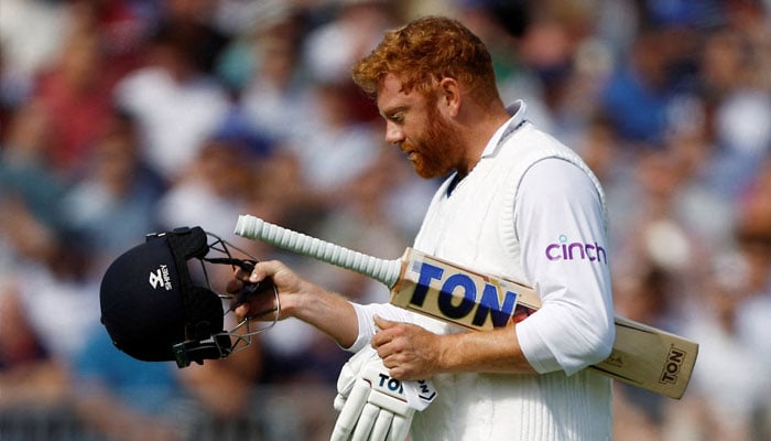 Englands Jonny Bairstow walks after losing his wicket at Emirates Old Trafford, Manchester, Britain on August 26, 2022 . — Reuters