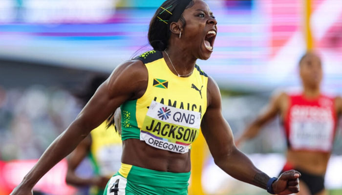 Two-time reigning world 200m champion Shericka Jackson seen during the womens 200m at the Jamaican Olympic athletics trials. — AFP/File