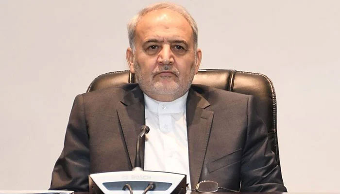 Ambassador of the Islamic Republic of Iran, Dr Reza Amiri Moghadam gestures during an event at the National Defence University in Islamabad in this image released on September 11, 2023. — NDU website