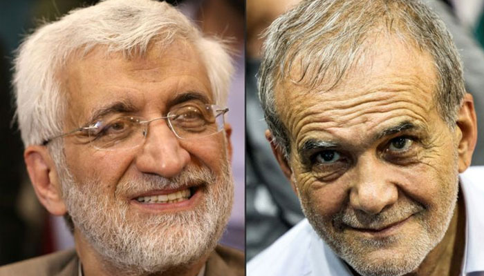 Iranian presidential candidate and ultraconservative former nuclear negotiator Saeed Jalili (left) and Massoud Pezeshkian, reformist candidate in the upcoming Iranian presidential election.— AFP/file