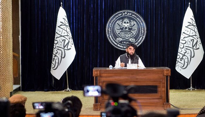 A Taliban spokesman addresses a press conference in Kabul on June 29, 2024 — AFP