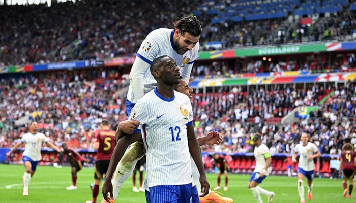 Frances Randal Kolo Muani celebrates scoring their first goal with teammates at Dusseldorf Arena, Dusseldorf, Germany on July 1, 2024. — Reuters