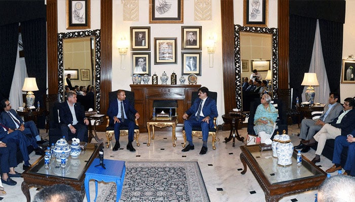 Sindh CM Syed Murad Ali Shah meets with the Deputy Speaker of the New York State Assembly, Mr Phil Ramos, and his delegation, which included parliamentarians and APPAC office bearers, at the CM House on July 2, 2024. — Facebook/Sindh Chief Minister House