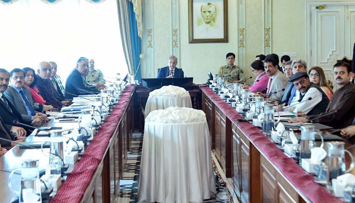 Prime Minister, Muhammad Shehbaz Sharif chairs a meeting regarding national preparedness for the Monsoon at PM House in Islamabad on July 2, 2024. — PPI