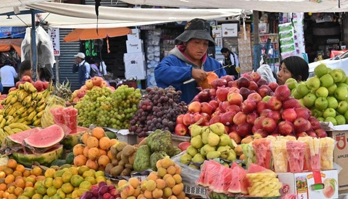 A woman sells fruit at a street market in the Villa Fatima neighborhood of La Paz. — AFP/file