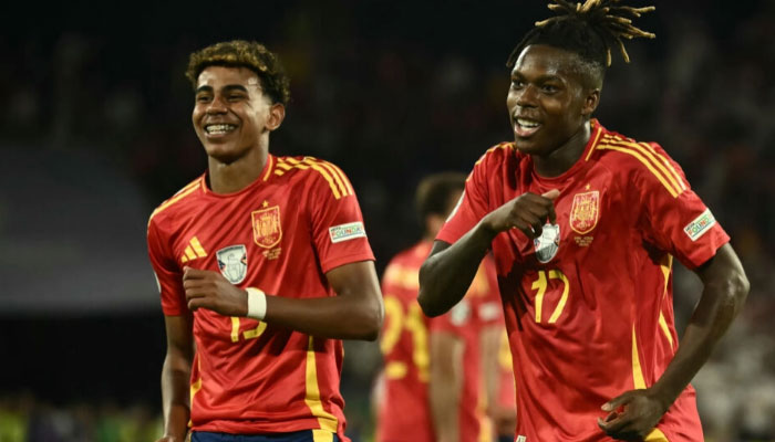 Spains Nico Williams and Lamine Yamal react during a match. — AFP/File