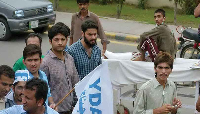 This representational image shows YDA members on protest. — The News International/File