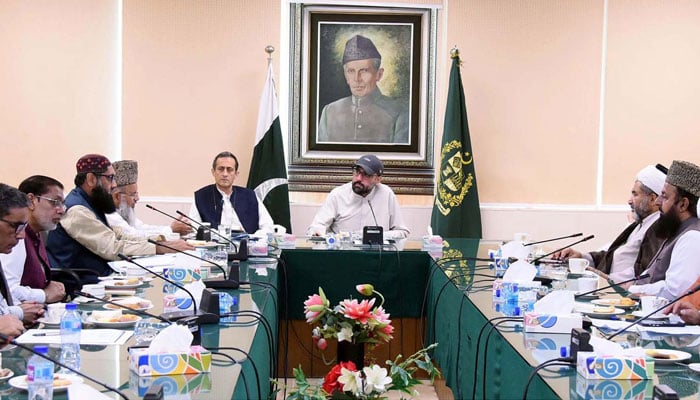 Federal Minister of Religious Affairs and Interfaith Harmony, Chaudhry Salik Hussain chairs a meeting regarding Inter-Religious Harmony during Muharram-ul-Haram in Islamabad on July 3, 2024. — PPI