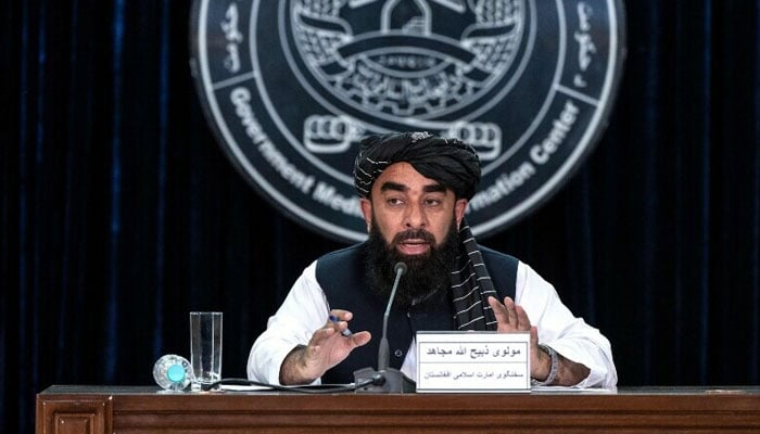 Taliban spokesman Zabihullah Mujahid speaks during a press conference in Kabul, Afghanistan on July 3, 2024. — AFP
